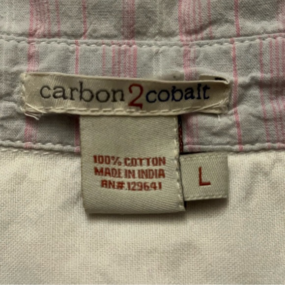 Carbon 2 Cobalt Shirt Mens Size L Long Sleeve Button Pockets Gray Pink Striped - Picture 5 of 5